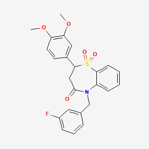 molecular formula C24H22FNO5S B2861067 2-(3,4-dimethoxyphenyl)-5-(3-fluorobenzyl)-2,3-dihydrobenzo[b][1,4]thiazepin-4(5H)-one 1,1-dioxide CAS No. 863452-59-9