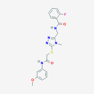 molecular formula C20H20FN5O3S B286107 2-fluoro-N-[(5-{[2-(3-methoxyanilino)-2-oxoethyl]sulfanyl}-4-methyl-4H-1,2,4-triazol-3-yl)methyl]benzamide 