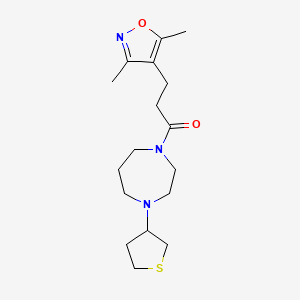 molecular formula C17H27N3O2S B2861075 3-(3,5-Dimethylisoxazol-4-yl)-1-(4-(tetrahydrothiophen-3-yl)-1,4-diazepan-1-yl)propan-1-one CAS No. 2310083-36-2