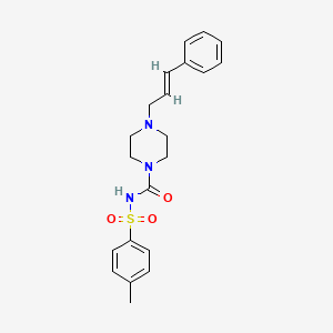 molecular formula C21H25N3O3S B2861089 N-((4-甲苯磺酰基)(4-(3-苯基丙-2-烯基)哌嗪基)甲酰胺 CAS No. 1025561-75-4