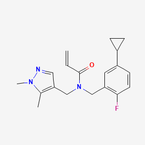 molecular formula C19H22FN3O B2861098 N-[(5-Cyclopropyl-2-fluorophenyl)methyl]-N-[(1,5-dimethylpyrazol-4-yl)methyl]prop-2-enamide CAS No. 2411295-59-3
