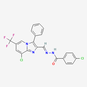 4-chloro-N'-[(1E)-[8-chloro-3-phenyl-6-(trifluoromethyl)imidazo[1,2-a]pyridin-2-yl]methylidene]benzohydrazide