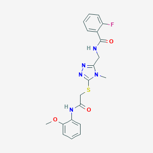 molecular formula C20H20FN5O3S B286110 2-fluoro-N-{[5-({2-[(2-methoxyphenyl)amino]-2-oxoethyl}sulfanyl)-4-methyl-4H-1,2,4-triazol-3-yl]methyl}benzamide 