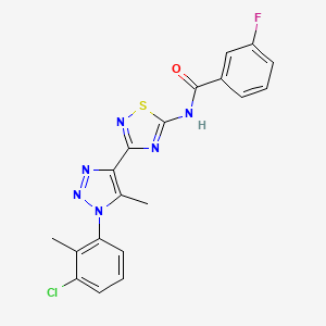 molecular formula C19H14ClFN6OS B2861102 N-{3-[1-(3-氯-2-甲基苯基)-5-甲基-1H-1,2,3-三唑-4-基]-1,2,4-噻二唑-5-基}-3-氟苯甲酰胺 CAS No. 895115-69-2