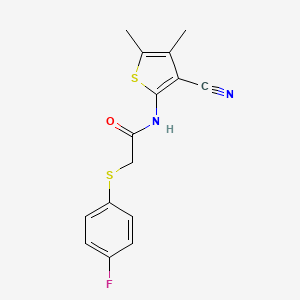 molecular formula C15H13FN2OS2 B2861103 N-(3-cyano-4,5-dimethylthiophen-2-yl)-2-(4-fluorophenyl)sulfanylacetamide CAS No. 896305-98-9