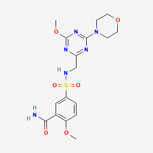 molecular formula C17H22N6O6S B2861106 2-methoxy-5-(N-((4-methoxy-6-morpholino-1,3,5-triazin-2-yl)methyl)sulfamoyl)benzamide CAS No. 2034517-23-0