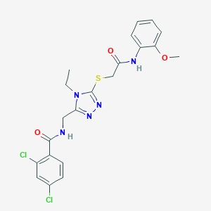 molecular formula C21H21Cl2N5O3S B286111 2,4-dichloro-N-{[4-ethyl-5-({2-[(2-methoxyphenyl)amino]-2-oxoethyl}sulfanyl)-4H-1,2,4-triazol-3-yl]methyl}benzamide 