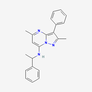 molecular formula C22H22N4 B2861112 2,5-二甲基-3-苯基-N-(1-苯乙基)吡唑并[1,5-a]嘧啶-7-胺 CAS No. 850825-39-7
