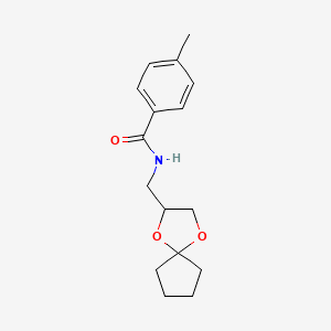 molecular formula C16H21NO3 B2861121 N-(1,4-dioxaspiro[4.4]nonan-2-ylmethyl)-4-methylbenzamide CAS No. 899962-88-0