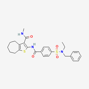 molecular formula C27H31N3O4S2 B2861125 2-(4-(N-苄基-N-乙基磺酰胺基)苯甲酰胺基)-N-甲基-5,6,7,8-四氢-4H-环庚并[b]噻吩-3-甲酰胺 CAS No. 920473-89-8