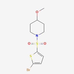 molecular formula C10H14BrNO3S2 B2861138 1-((5-Bromothiophen-2-yl)sulfonyl)-4-methoxypiperidine CAS No. 1235297-29-6