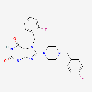 molecular formula C24H24F2N6O2 B2861142 7-(2-fluorobenzyl)-8-(4-(4-fluorobenzyl)piperazin-1-yl)-3-methyl-1H-purine-2,6(3H,7H)-dione CAS No. 886909-45-1