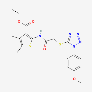 molecular formula C19H21N5O4S2 B2861145 ethyl 2-[({[1-(4-methoxyphenyl)-1H-tetrazol-5-yl]thio}acetyl)amino]-4,5-dimethyl-3-thiophenecarboxylate CAS No. 784185-66-6