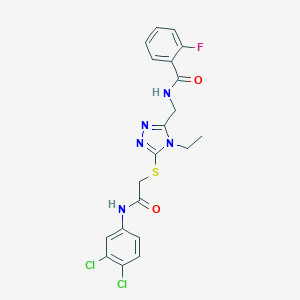 molecular formula C20H18Cl2FN5O2S B286115 N-{[5-({2-[(3,4-dichlorophenyl)amino]-2-oxoethyl}sulfanyl)-4-ethyl-4H-1,2,4-triazol-3-yl]methyl}-2-fluorobenzamide 
