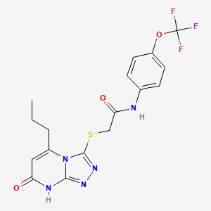molecular formula C17H16F3N5O3S B2861154 2-((7-oxo-5-propyl-7,8-dihydro-[1,2,4]triazolo[4,3-a]pyrimidin-3-yl)thio)-N-(4-(trifluoromethoxy)phenyl)acetamide CAS No. 895006-32-3