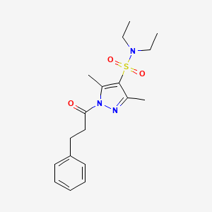 molecular formula C18H25N3O3S B2861158 N,N-diethyl-3,5-dimethyl-1-(3-phenylpropanoyl)-1H-pyrazole-4-sulfonamide CAS No. 1019105-65-7