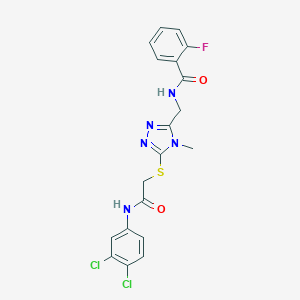 molecular formula C19H16Cl2FN5O2S B286116 N-{[5-({2-[(3,4-dichlorophenyl)amino]-2-oxoethyl}sulfanyl)-4-methyl-4H-1,2,4-triazol-3-yl]methyl}-2-fluorobenzamide 