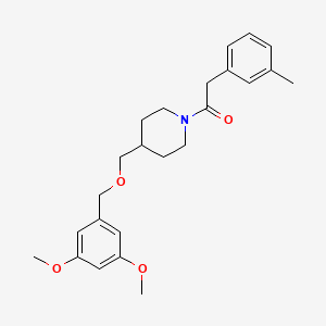 molecular formula C24H31NO4 B2861163 1-(4-(((3,5-Dimethoxybenzyl)oxy)methyl)piperidin-1-yl)-2-(m-tolyl)ethanone CAS No. 1396844-12-4