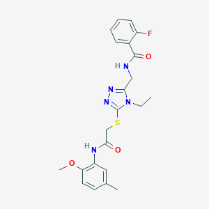 molecular formula C22H24FN5O3S B286118 N-{[4-ethyl-5-({2-[(2-methoxy-5-methylphenyl)amino]-2-oxoethyl}sulfanyl)-4H-1,2,4-triazol-3-yl]methyl}-2-fluorobenzamide 