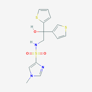 molecular formula C14H15N3O3S3 B2861185 N-(2-hydroxy-2-(thiophen-2-yl)-2-(thiophen-3-yl)ethyl)-1-methyl-1H-imidazole-4-sulfonamide CAS No. 2034401-48-2