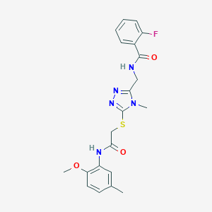 molecular formula C21H22FN5O3S B286119 2-fluoro-N-{[5-({2-[(2-methoxy-5-methylphenyl)amino]-2-oxoethyl}sulfanyl)-4-methyl-4H-1,2,4-triazol-3-yl]methyl}benzamide 