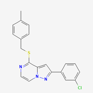 molecular formula C20H16ClN3S B2861219 2-(3-Chlorophenyl)-4-[(4-methylbenzyl)thio]pyrazolo[1,5-a]pyrazine CAS No. 1207001-37-3