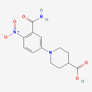 molecular formula C13H15N3O5 B2861222 1-[3-(Aminocarbonyl)-4-nitrophenyl]-4-piperidinecarboxylic acid CAS No. 439095-54-2