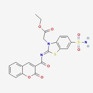 molecular formula C21H17N3O7S2 B2861230 Ethyl 2-[2-(2-oxochromene-3-carbonyl)imino-6-sulfamoyl-1,3-benzothiazol-3-yl]acetate CAS No. 865247-94-5