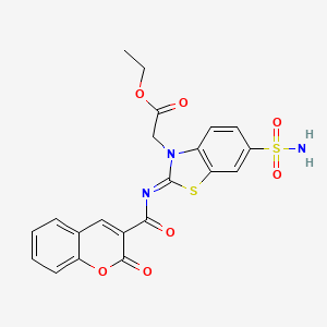 molecular formula C21H17N3O7S2 B2861230 2-[2-(2-氧代色满-3-羰基)亚氨基-6-磺酰氨基-1,3-苯并噻唑-3-基]乙酸乙酯 CAS No. 865247-94-5