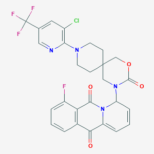 molecular formula C27H21ClF4N4O4 B2861234 4-[9-[3-Chloro-5-(trifluoromethyl)pyridin-2-yl]-3-oxo-2-oxa-4,9-diazaspiro[5.5]undecan-4-yl]-7-fluoro-4H-benzo[b]quinolizine-6,11-dione CAS No. 2085690-69-1