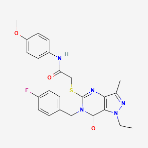 molecular formula C24H24FN5O3S B2861241 2-((1-ethyl-6-(4-fluorobenzyl)-3-methyl-7-oxo-6,7-dihydro-1H-pyrazolo[4,3-d]pyrimidin-5-yl)thio)-N-(4-methoxyphenyl)acetamide CAS No. 1358402-11-5