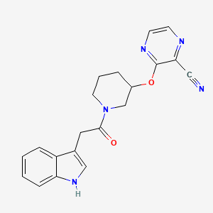 molecular formula C20H19N5O2 B2861242 3-((1-(2-(1H-indol-3-yl)acetyl)piperidin-3-yl)oxy)pyrazine-2-carbonitrile CAS No. 2034475-55-1