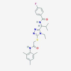 molecular formula C26H32FN5O2S B286125 N-[1-(4-ethyl-5-{[2-(mesitylamino)-2-oxoethyl]sulfanyl}-4H-1,2,4-triazol-3-yl)-2-methylpropyl]-4-fluorobenzamide 