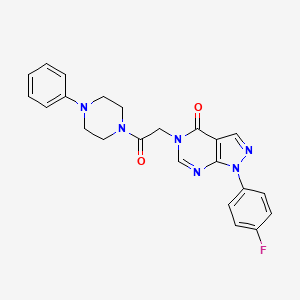 molecular formula C23H21FN6O2 B2861268 1-(4-氟苯基)-5-[2-氧代-2-(4-苯基哌嗪-1-基)乙基]吡唑并[3,4-d]嘧啶-4-酮 