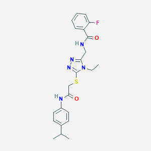 molecular formula C23H26FN5O2S B286128 N-({4-ethyl-5-[(2-oxo-2-{[4-(propan-2-yl)phenyl]amino}ethyl)sulfanyl]-4H-1,2,4-triazol-3-yl}methyl)-2-fluorobenzamide 