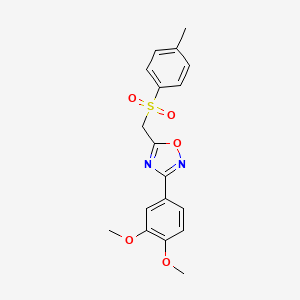 molecular formula C18H18N2O5S B2861281 3-(3,4-Dimethoxyphenyl)-5-(tosylmethyl)-1,2,4-oxadiazole CAS No. 1105224-26-7