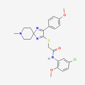 molecular formula C24H27ClN4O3S B2861283 N-(5-氯-2-甲氧基苯基)-2-((3-(4-甲氧基苯基)-8-甲基-1,4,8-三氮螺[4.5]癸-1,3-二烯-2-基)硫代)乙酰胺 CAS No. 1189988-48-4