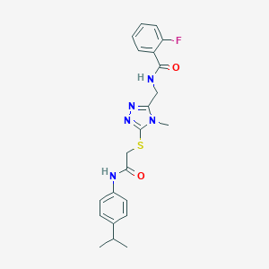 molecular formula C22H24FN5O2S B286129 2-fluoro-N-[(5-{[2-(4-isopropylanilino)-2-oxoethyl]sulfanyl}-4-methyl-4H-1,2,4-triazol-3-yl)methyl]benzamide 