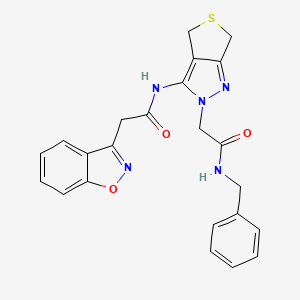 molecular formula C23H21N5O3S B2861290 2-(benzo[d]isoxazol-3-yl)-N-(2-(2-(benzylamino)-2-oxoethyl)-4,6-dihydro-2H-thieno[3,4-c]pyrazol-3-yl)acetamide CAS No. 1105249-02-2