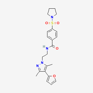 molecular formula C22H26N4O4S B2861295 N-(2-(4-(furan-2-yl)-3,5-dimethyl-1H-pyrazol-1-yl)ethyl)-4-(pyrrolidin-1-ylsulfonyl)benzamide CAS No. 2034373-19-6