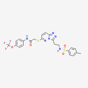 molecular formula C23H21F3N6O4S2 B2861303 2-{[3-(2-{[(4-methylphenyl)sulfonyl]amino}ethyl)[1,2,4]triazolo[4,3-b]pyridazin-6-yl]thio}-N-[4-(trifluoromethoxy)phenyl]acetamide CAS No. 872998-00-0