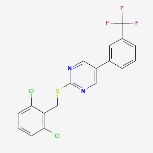 molecular formula C18H11Cl2F3N2S B2861319 2,6-二氯苄基 5-(3-(三氟甲基)苯基)-2-嘧啶基硫醚 CAS No. 339101-85-8