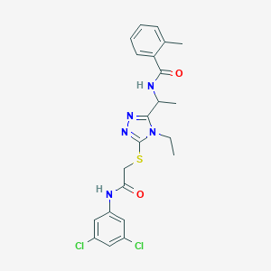 molecular formula C22H23Cl2N5O2S B286132 N-{1-[5-({2-[(3,5-dichlorophenyl)amino]-2-oxoethyl}sulfanyl)-4-ethyl-4H-1,2,4-triazol-3-yl]ethyl}-2-methylbenzamide 