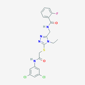molecular formula C20H18Cl2FN5O2S B286134 N-{[5-({2-[(3,5-dichlorophenyl)amino]-2-oxoethyl}sulfanyl)-4-ethyl-4H-1,2,4-triazol-3-yl]methyl}-2-fluorobenzamide 