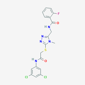 molecular formula C19H16Cl2FN5O2S B286135 N-{[5-({2-[(3,5-dichlorophenyl)amino]-2-oxoethyl}sulfanyl)-4-methyl-4H-1,2,4-triazol-3-yl]methyl}-2-fluorobenzamide 