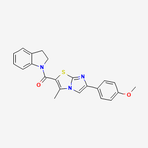 molecular formula C22H19N3O2S B2861353 Indolin-1-yl(6-(4-methoxyphenyl)-3-methylimidazo[2,1-b]thiazol-2-yl)methanone CAS No. 852134-62-4