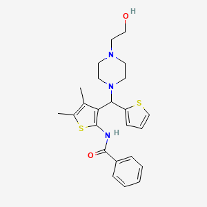 molecular formula C24H29N3O2S2 B2861358 N-[3-[[4-(2-羟乙基)哌嗪-1-基]-噻吩-2-基甲基]-4,5-二甲基噻吩-2-基]苯甲酰胺 CAS No. 631860-91-8