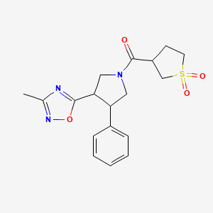 molecular formula C18H21N3O4S B2861368 (1,1-Dioxidotetrahydrothiophen-3-yl)(3-(3-methyl-1,2,4-oxadiazol-5-yl)-4-phenylpyrrolidin-1-yl)methanone CAS No. 1903434-60-5