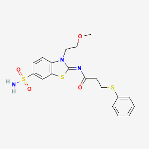molecular formula C19H21N3O4S3 B2861372 (Z)-N-(3-(2-甲氧基乙基)-6-磺酰基苯并[d]噻唑-2(3H)-亚基)-3-(苯硫基)丙酰胺 CAS No. 865174-44-3