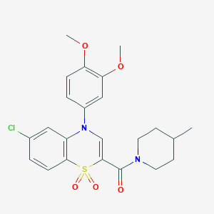 molecular formula C23H25ClN2O5S B2861406 [6-氯-4-(3,4-二甲氧基苯基)-1,1-二氧化-4H-1,4-苯并噻嗪-2-基](4-甲基哌啶-1-基)甲酮 CAS No. 1251604-69-9